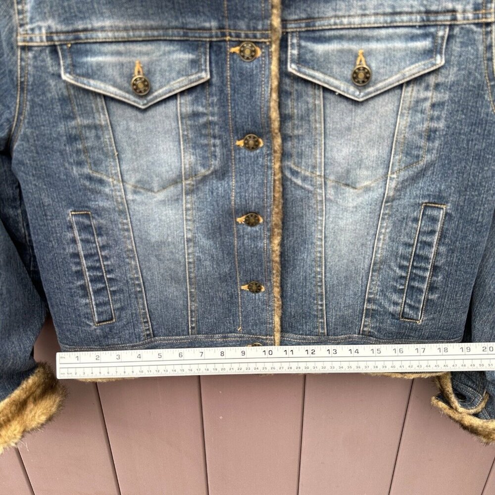Vintage Marvin Richards Blue Denim Jean Jacket Faux Fur Lined Sz Medium 90s Y2K - Picture 8 of 14